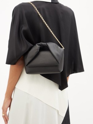 JW ANDERSON Twister mini black leather shoulder bag – twist handle handbags – chic chain strap bags - flipped