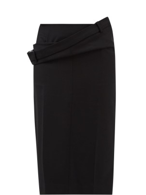 JACQUEMUS Vela layered-waist wool pencil skirt ~ black layered asymmetric waist skirts