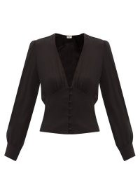 SAINT LAURENT V-neck crepe blouse in black | deep plunge V-neck blouses | women’s designer clothes | womens plunge front tops