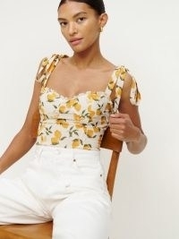 REFORMATION Blanca Top in Lemonade / women’s tie shoulder strap lemon print tops / womens summer clothes