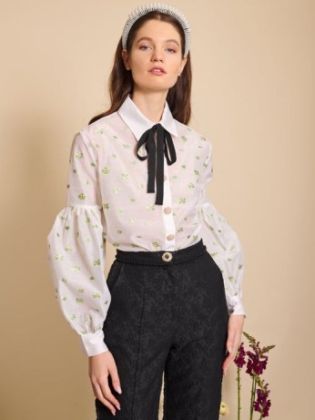 DREAM BEE BOTANICAL Angelica Jacquard Blouse / sister jane blouses / floral bishop sleeved shirts