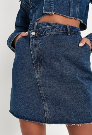 Missguided blue co ord asymmetric denim mini skirt | crossover waist skirts - flipped