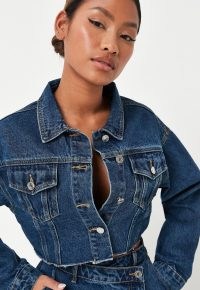 Missguided blue co ord cropped raw hem denim jacket | women’s casual crop hem jackets | womens modern classic clothing