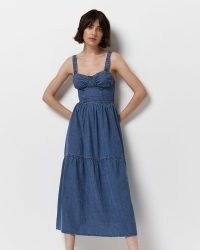 RIVER ISLAND BLUE DENIM SMOCK MIDI DRESS | women’s sleeveless corset style summer dresses