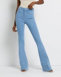 River Island BLUE HIGH WAISTED FLARED JEANS | women’s denim flares
