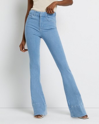 River Island BLUE HIGH WAISTED FLARED JEANS | women’s denim flares