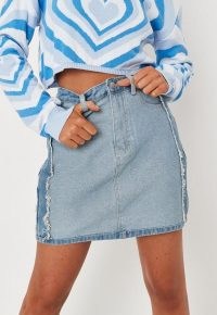 Missguided blue inside out distressed denim mini skirt | exposed seam skirts