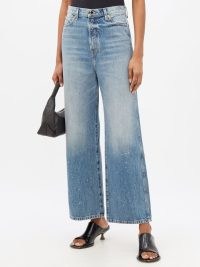 KHAITE Jordan splatter-print flared jeans ~ women’s casual blue denim flares