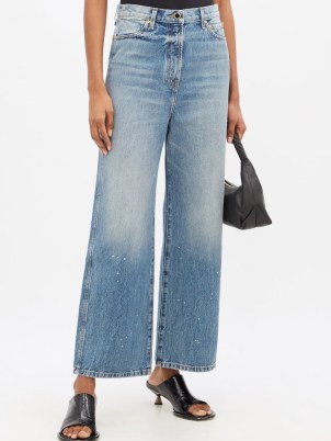 KHAITE Jordan splatter-print flared jeans ~ women’s casual blue denim flares - flipped