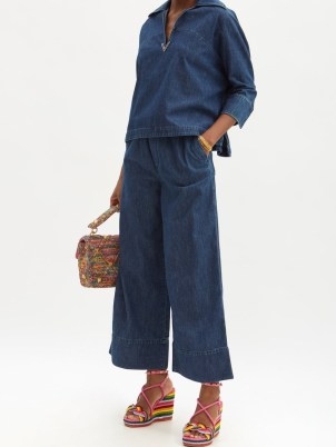 VALENTINO Optical V wide-leg jeans | women’s designer blue denim fashion - flipped