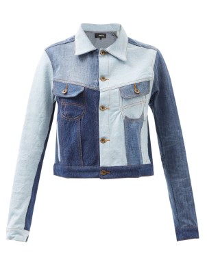 AHLUWALIA Rework patchwork denim jacket / womens casual colour block jackets / blue tonal outerwear - flipped