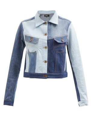 AHLUWALIA Rework patchwork denim jacket / womens casual colour block jackets / blue tonal outerwear