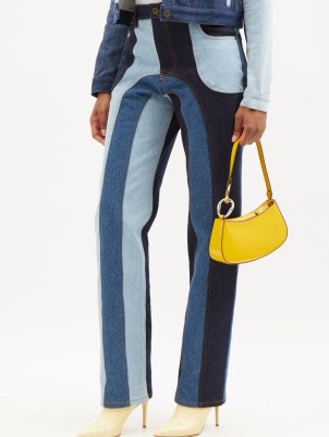 AHLUWALIA Rework patchwork denim jeans | women’s blue tonal colour block fashion | womens clourblock clothes