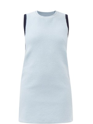 JACQUEMUS Sorbetto scoop-back chenille mini dress ~ light blue sleeveless knitted dresses ~ cut out back fashion - flipped