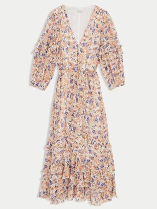 JIGSAW Bohemia Lurex Wrap Dress / floral ruffle trim dresses / women’s feminine occasion fashion / metallic thread detail / layered ruffles - flipped