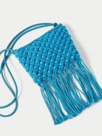 JIGSAW Brennan String Crossbody Bag / beaded vintage style bags / blue fringed retro shoulder bag