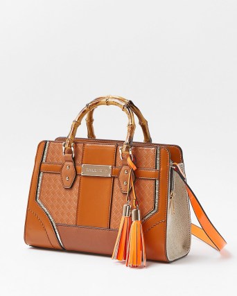 RIVER ISLAND BROWN BAMBOO DETAIL TOTE BAG ~ women’s fashion top handle handbags - flipped