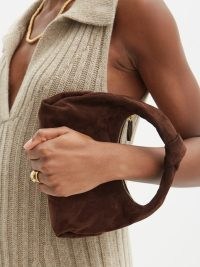 KHAITE Beatrice small knotted brown suede shoulder bag ~ 90s style handbags