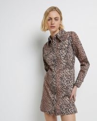 River Island BROWN DENIM PRINT SHIRT DRESS | collared animal print mini dresses