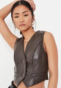 Missguided brown faux leather tailored waistcoat – womens waistcoats