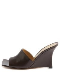 BOTTEGA VENETA Stretch square-toe leather wedge mules | brown wedged heel sandals | designer wedges