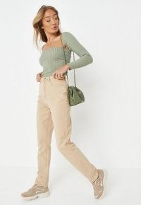 Missguided camel co ord straight leg jeans | women’s neutral high waist denim jean