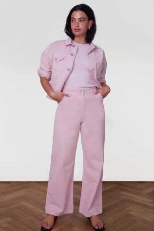 ALIGNE CARLOTTA HIGH WAIST WIDE LEG JEAN Bubblegum ~ women’s pink organic cotton denim jeans - flipped