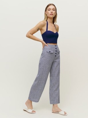 REFORMATION Carly Linen Pant Challah Check / women’s checked summer pants / womens cropped trousers - flipped