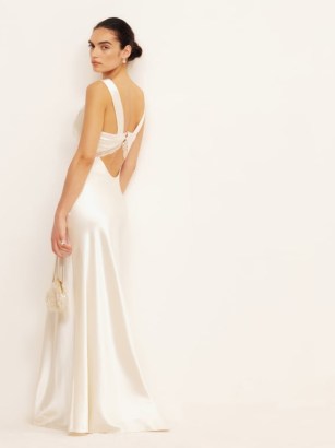 REFORMATION Chania Dress in Ivory / silk open back wedding dresses / luxe vintage style occasion clothing / sheer lace detail - flipped