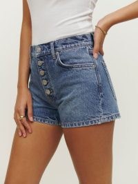 Reformation Charlie Exposed Button Fly Jean Shorts in Colorado | women’s fitted blue denim shorts | casual summer clothes
