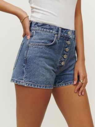 Reformation Charlie Exposed Button Fly Jean Shorts in Colorado | women’s fitted blue denim shorts | casual summer clothes - flipped