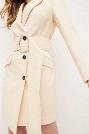 KAREN MILLEN Clean Tailored Tux D Ring Belt Dress Cream ~ chic belted asymmetric dresses