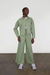 ALIGNE CONNIE WIDE LEG JEAN Cucumber | women’s green organic cotton jeans | raw hem | womens casual denim fashion
