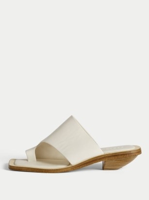 JIGSAW Delta Toe Post Leather Mule / white square toe summer mules - flipped