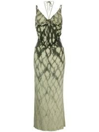 Dion Lee tie-dye gathered-link maxi dress ~ green sleeveless cut out dresses