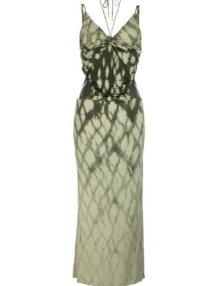 Dion Lee tie-dye gathered-link maxi dress ~ green sleeveless cut out dresses - flipped
