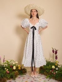 sister jane DREAM Angelica Jacquard Maxi Dress Ivory and Green / women’s floral puff sleeve tiered hem summer dresses
