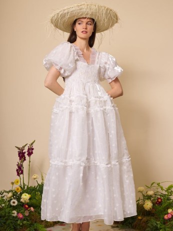 sister jane DREAM Queen Bee Maxi Dress Ivory / romantic ruffled organza dresses / women’s oversized puff sleeve summer fashion - flipped