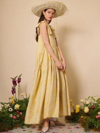 sister jane DREAM BEE BOTANICAL Nectar Jacquard Maxi dress in Mimosa – yellow tiered summer dresses - flipped