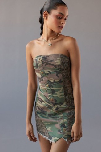 UO Incognito Denim Tube Dress | strapless camouflage mini dresses | women’s camo print fashion