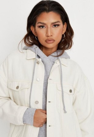 MISSGUIDED ecru oversized denim jacket – womens casual jackets - flipped