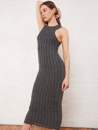 ALIGNE EMILY RACER MIDI DRESS BLACK LUREX | sleeveless open back metallic thread dresses | women’s knitted fashion - flipped