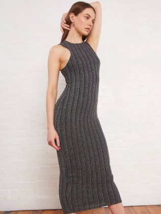 ALIGNE EMILY RACER MIDI DRESS BLACK LUREX | sleeveless open back metallic thread dresses | women’s knitted fashion