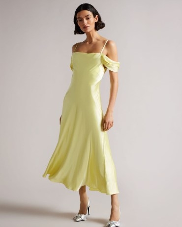 Ted Baker Esta Cold Shoulder Slip Dress | light yellow cami strap dresses | summer occasion fashion - flipped