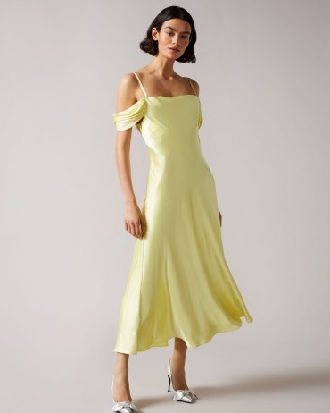 Ted Baker Esta Cold Shoulder Slip Dress | light yellow cami strap dresses | summer occasion fashion