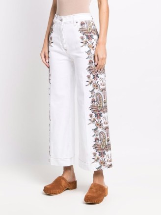 ETRO paisley-embroidered jeans | women’s floral white denim fashion | cropped leg - flipped