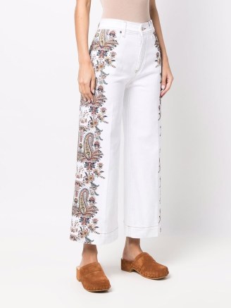 ETRO paisley-embroidered jeans | women’s floral white denim fashion | cropped leg