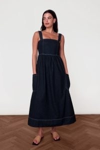 ALIGNE FATMA PINAFORE MIDI DRESS Dark Indigo | women’s sleeveless A-line summer dresses | women’s organic cotton fashion