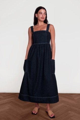 ALIGNE FATMA PINAFORE MIDI DRESS Dark Indigo | women’s sleeveless A-line summer dresses | women’s organic cotton fashion - flipped
