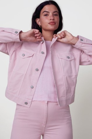 ALIGNE FERUZA OVERSIZED DENIM JACKET Bubblegum ~ womens casual pink organic cotton jackets - flipped